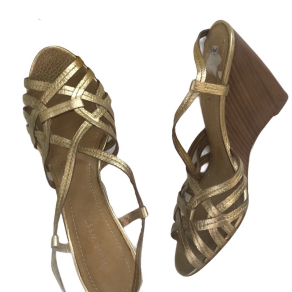 Nine West honey pie gold leather strappy sandals 7.5